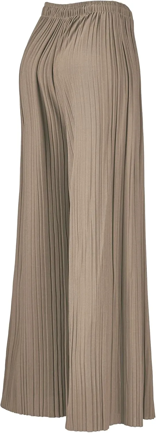 Made By Johnny Women's Pleated Wide Leg Palazzo Pants with Drawstring