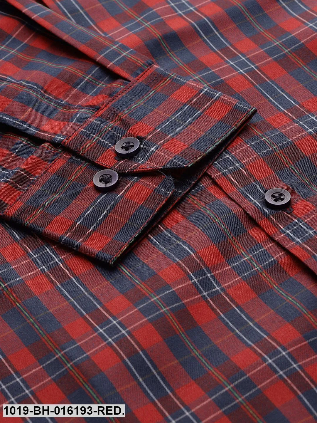 Men's Cotton Red & Navy Blue Checked Formal Shirt - Sojanya