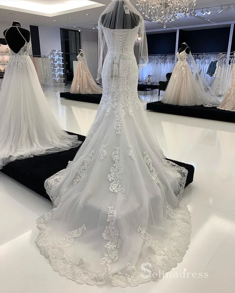 Mermaid Off-the-shoulder Vintage Wedding Dress Rustic Embroidery Wedding Formal Dress RYU018