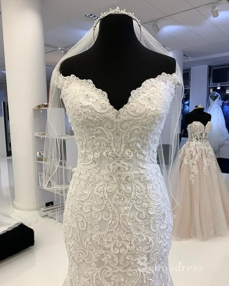 Mermaid Off-the-shoulder Vintage Wedding Dress Rustic Embroidery Wedding Formal Dress RYU018