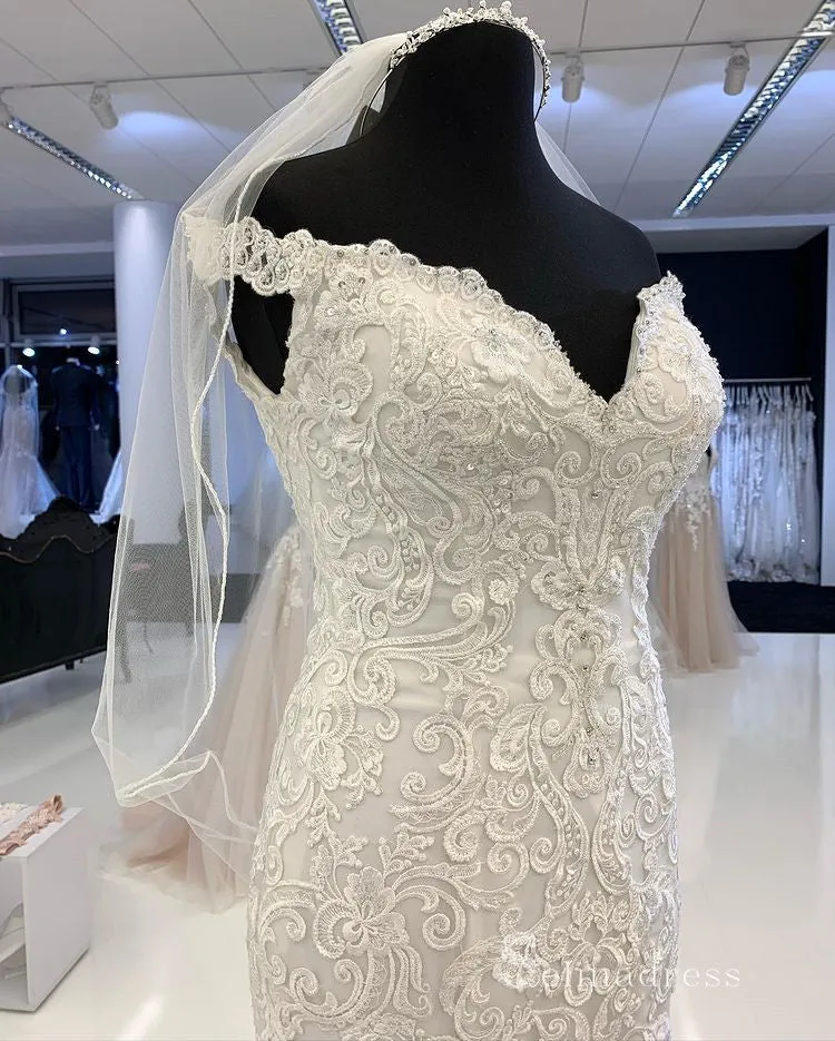 Mermaid Off-the-shoulder Vintage Wedding Dress Rustic Embroidery Wedding Formal Dress RYU018