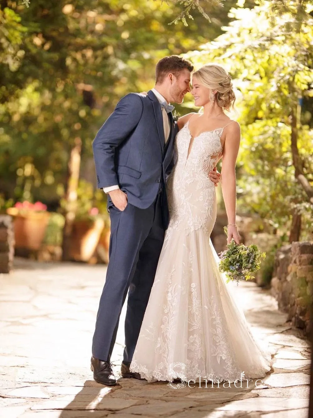 Mermaid Spaghetti Straps Rustic Wedding Dresses Backless Wedding Gowns CBD034