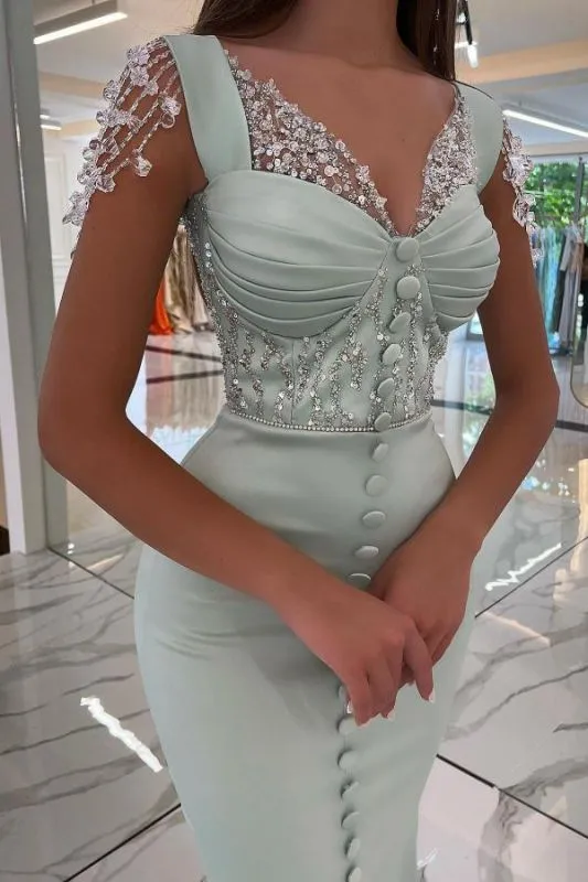 Mint Green Satin Mermaid Prom Dress Front Split Sweetheart Sequins Long Evening Party Dress #SEK192