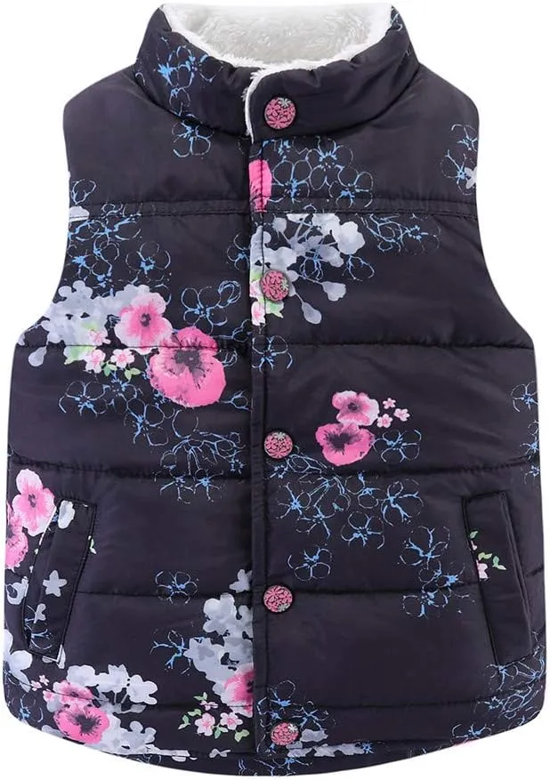 Mud Kingdom Puffer Vest Girls Floral Fleece Lined 3-10 Years