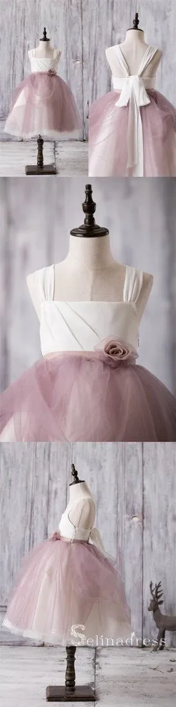 Newest Arrival Strap Dusty Rose Tulle Cute Flower Girl Dresses GRS022