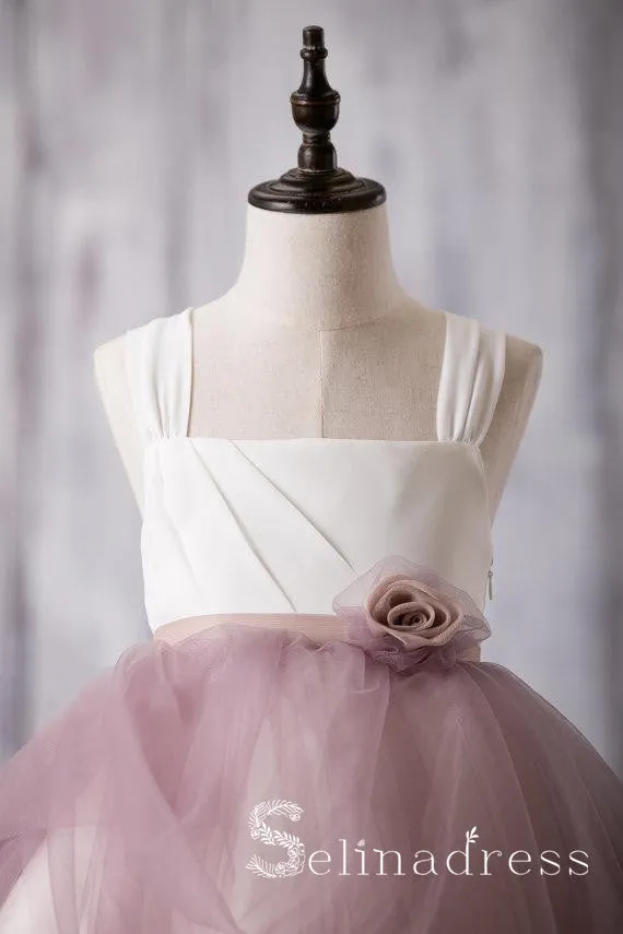 Newest Arrival Strap Dusty Rose Tulle Cute Flower Girl Dresses GRS022