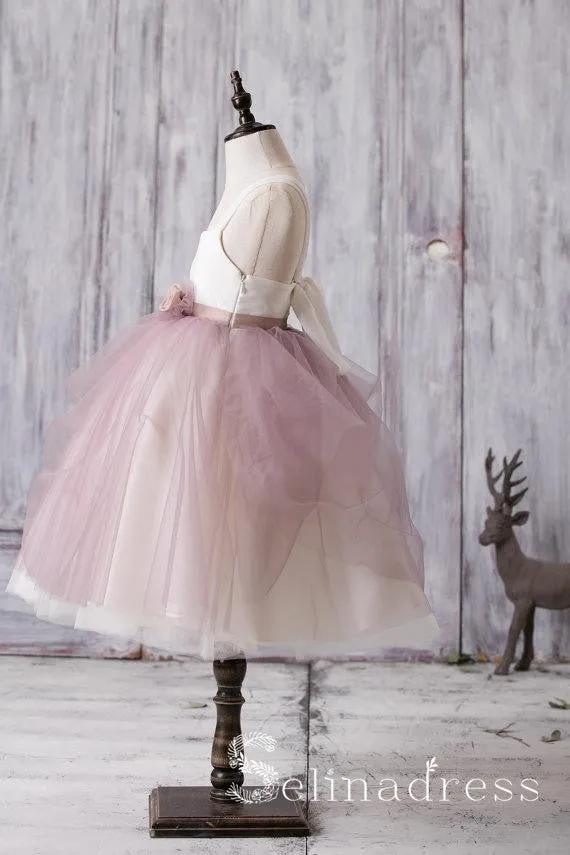 Newest Arrival Strap Dusty Rose Tulle Cute Flower Girl Dresses GRS022