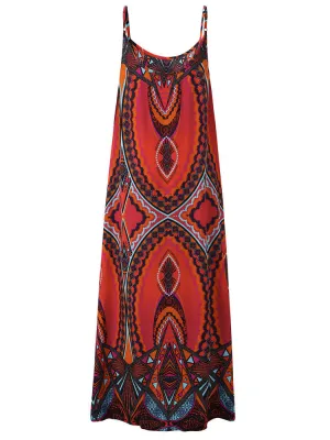 O-NEWE Bohemian Printed Vest Maxi Dresses For Women