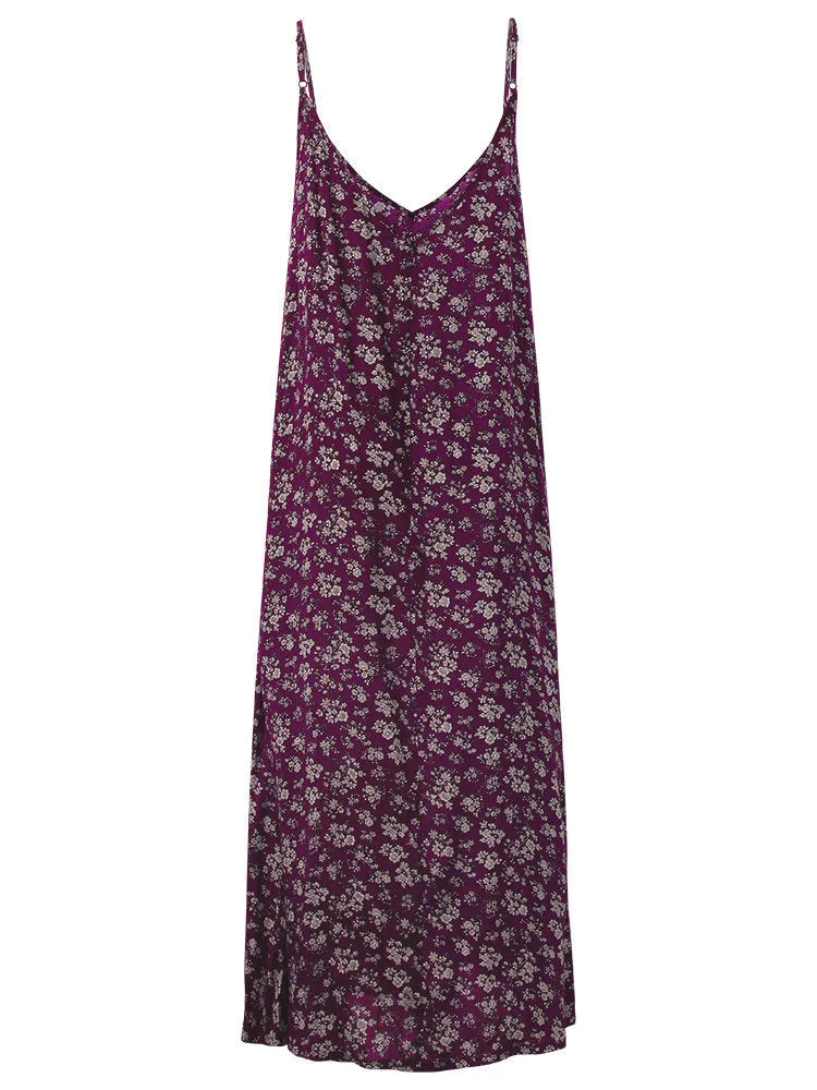 O-NEWE Bohemian V-neck Floral Printed Strap Vest Dresses