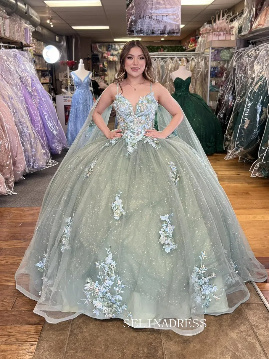 Off-the-shoulder Embroidery Ball Gown Princess Sage Formal Gowns Evening Dress sew1090