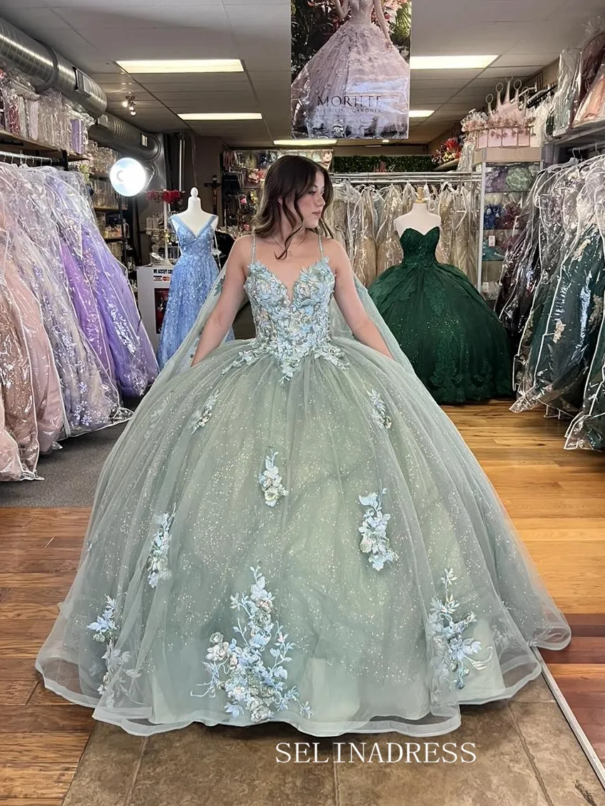 Off-the-shoulder Embroidery Ball Gown Princess Sage Formal Gowns Evening Dress sew1090