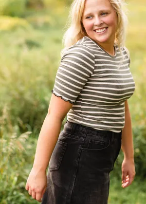 Olive   Pink Ribbed Striped Top - FINAL SALE