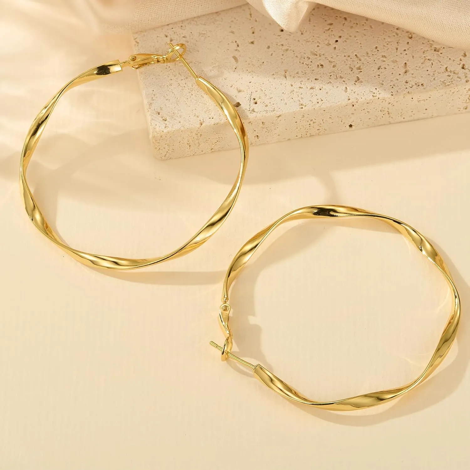 OOOPEL Gold Hoops Earrings for Women, Big 925 Sterling Silver Hoop Earrings Lightweight Hypoallergenic Sterling Silver Hoop Earrings for Women 30MM 40MM 50MM 60MM