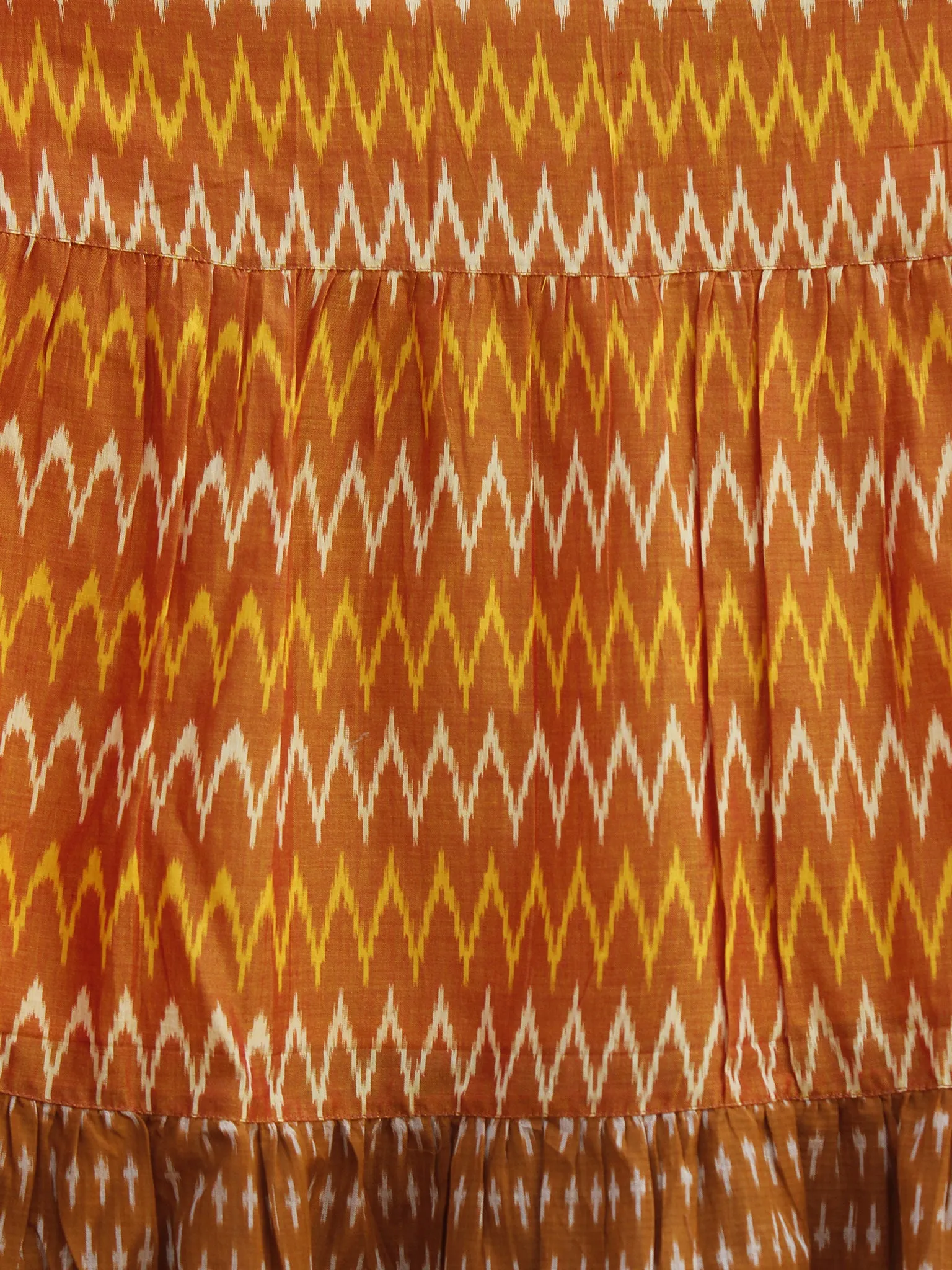 Orange Yellow Ivory Hand Woven Mercerized Cotton Ikat Tier Dress - D135F837