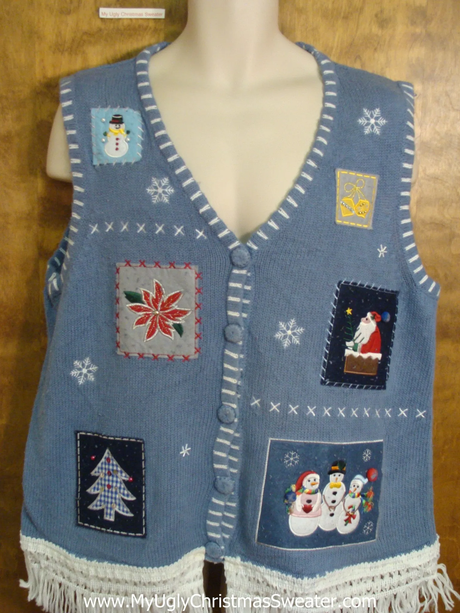 Patchwork Blue Cute Christmas Sweater Vest