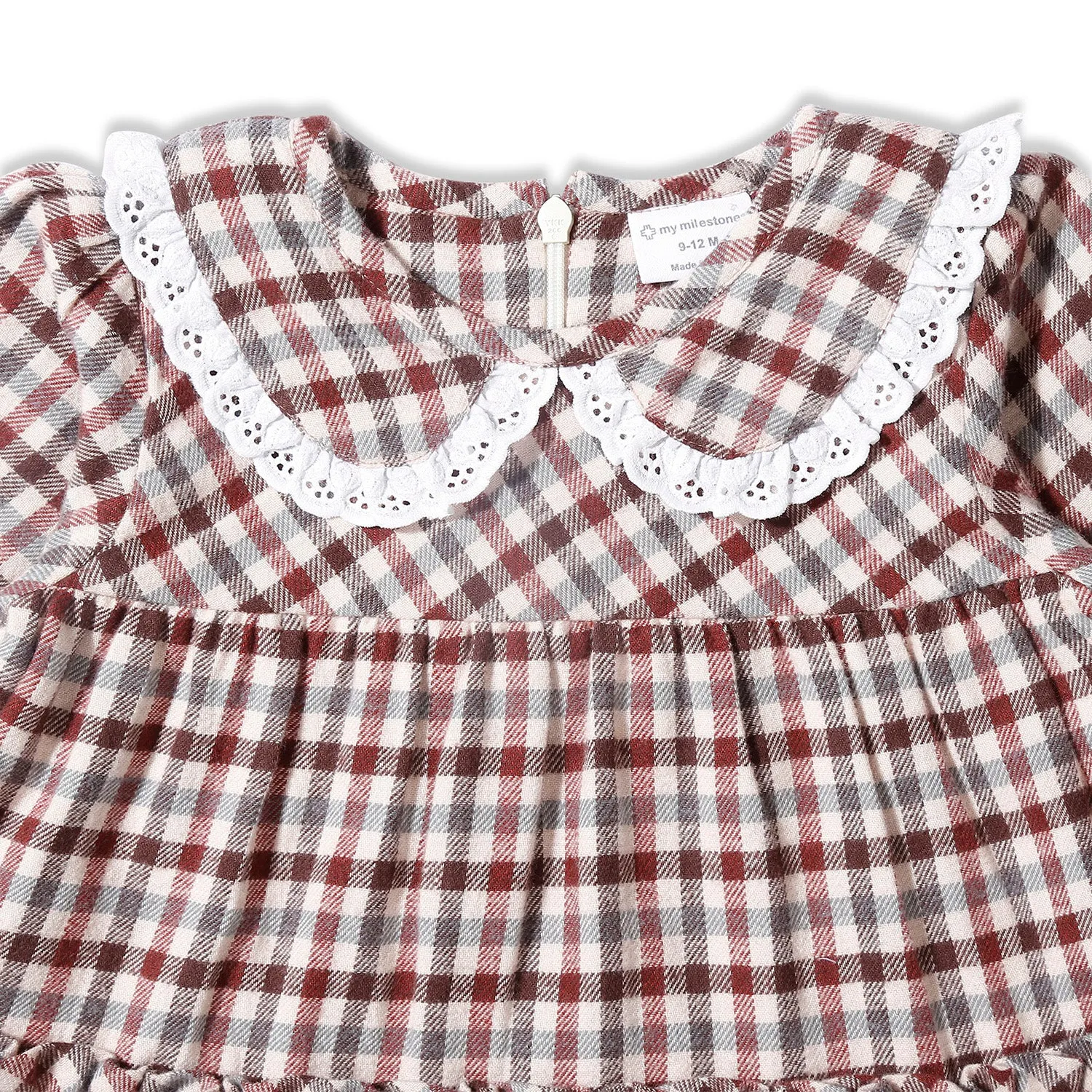 Peter Pan Collar Checks Full Sleeves Dress