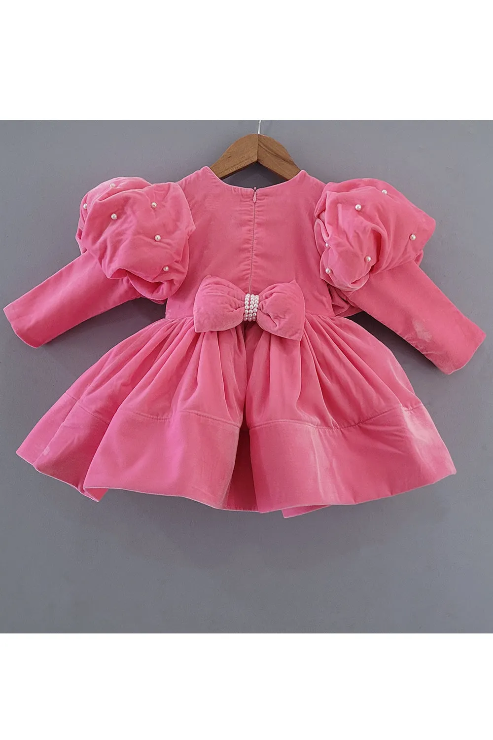Pink Pearl Detailing Velvet Dress