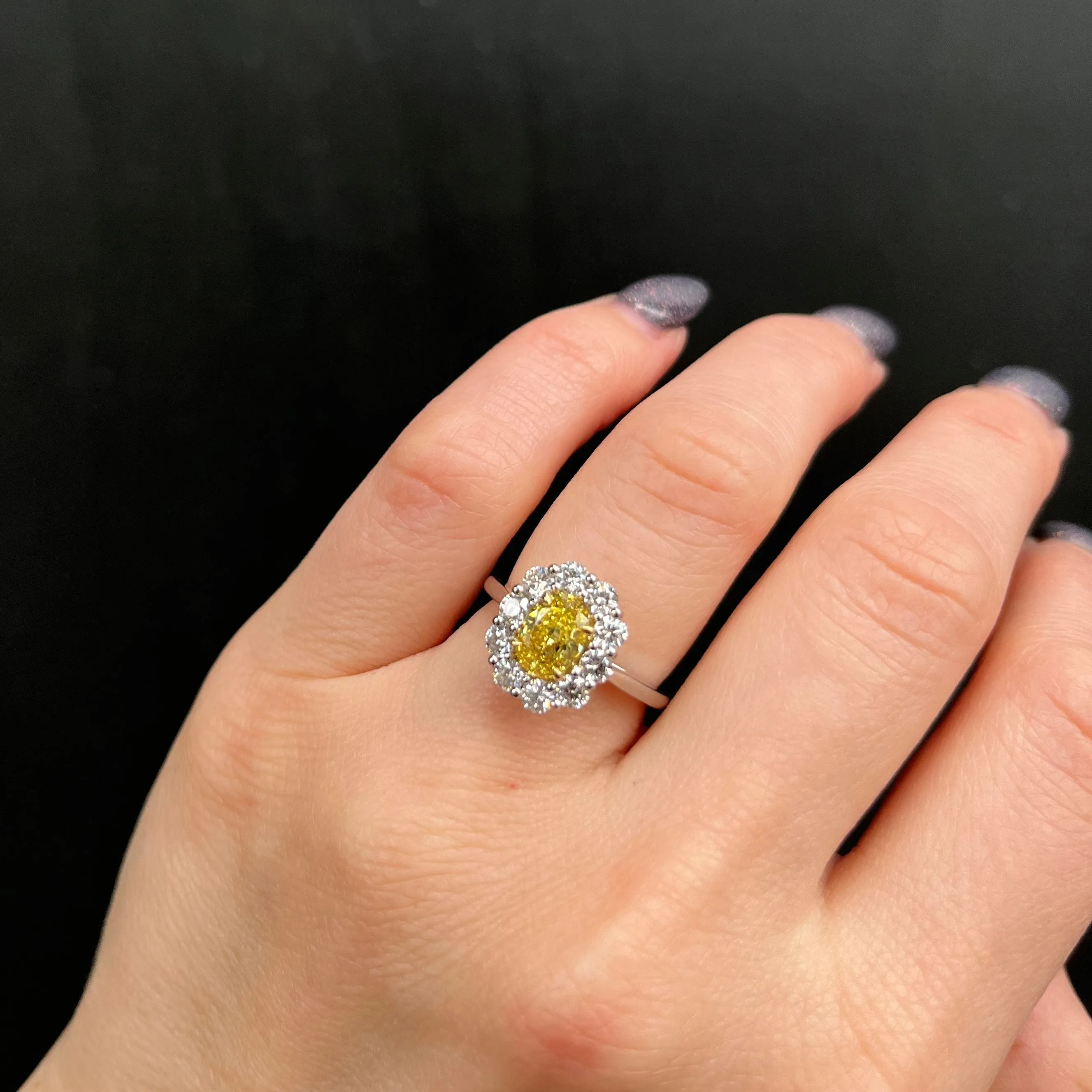 Platinum GIA 0.93 Carat Fancy Vivid Yellow Diamond Ring