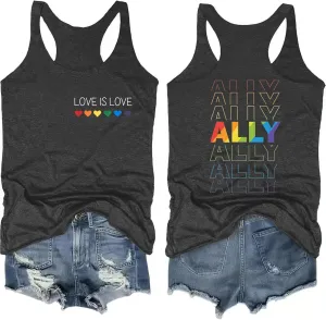 Pride Tank Tops for Women: LGBT Rainbow Heart T-Shirts Lesbian Sleeveless Tee LGBTQ Pride Raceback Vest Tops