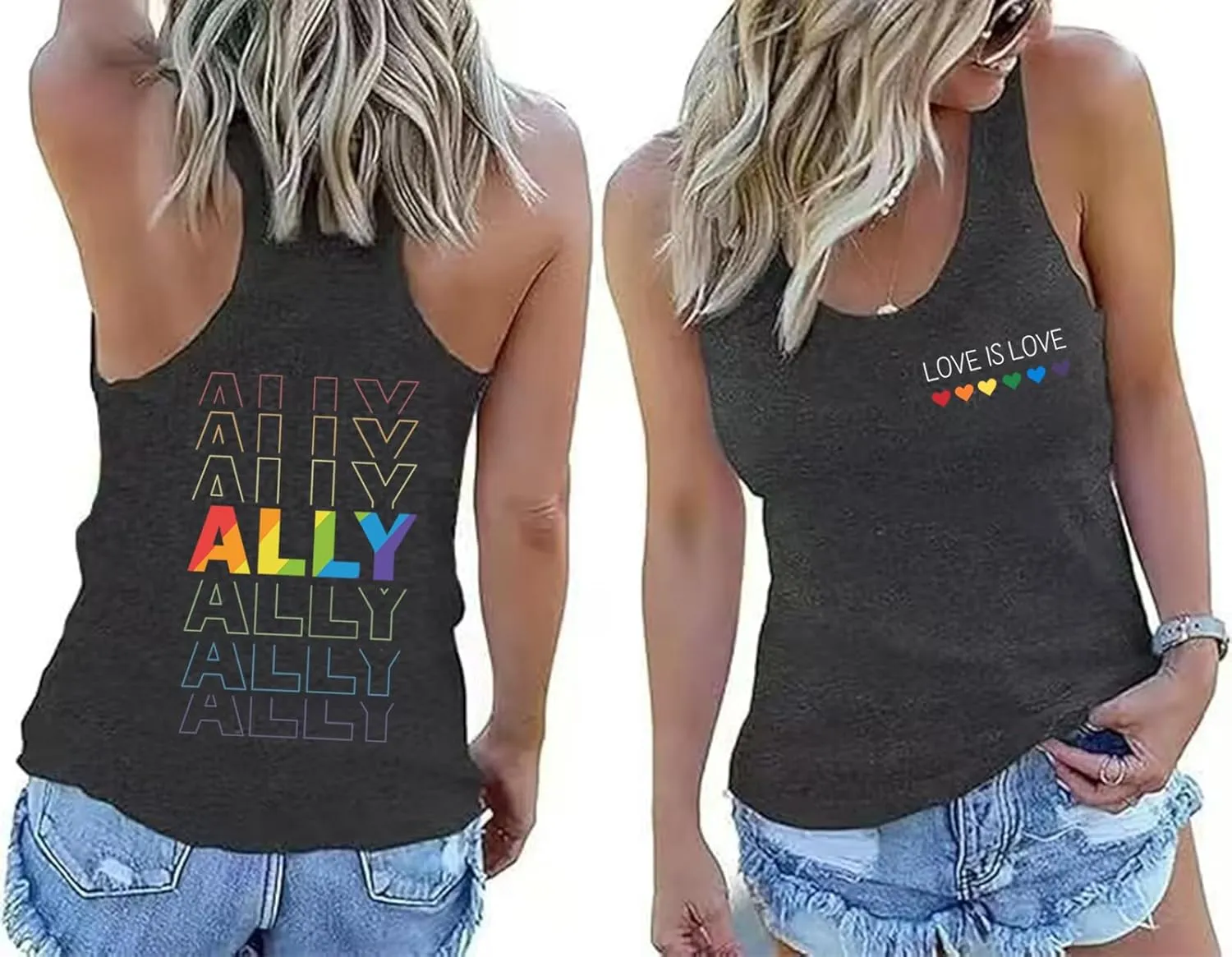 Pride Tank Tops for Women: LGBT Rainbow Heart T-Shirts Lesbian Sleeveless Tee LGBTQ Pride Raceback Vest Tops