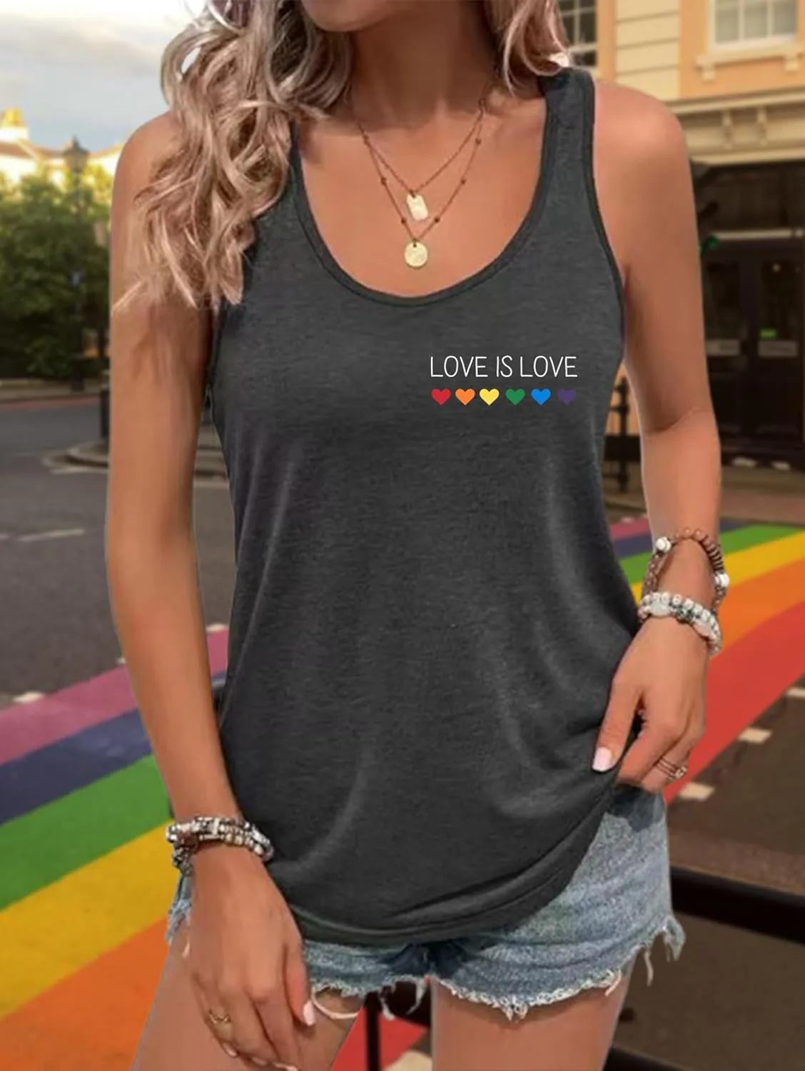 Pride Tank Tops for Women: LGBT Rainbow Heart T-Shirts Lesbian Sleeveless Tee LGBTQ Pride Raceback Vest Tops