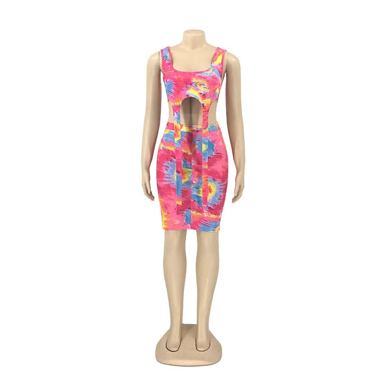 Printed Tie-dye Casual Skirt Outfit Vest Two-piece Set
