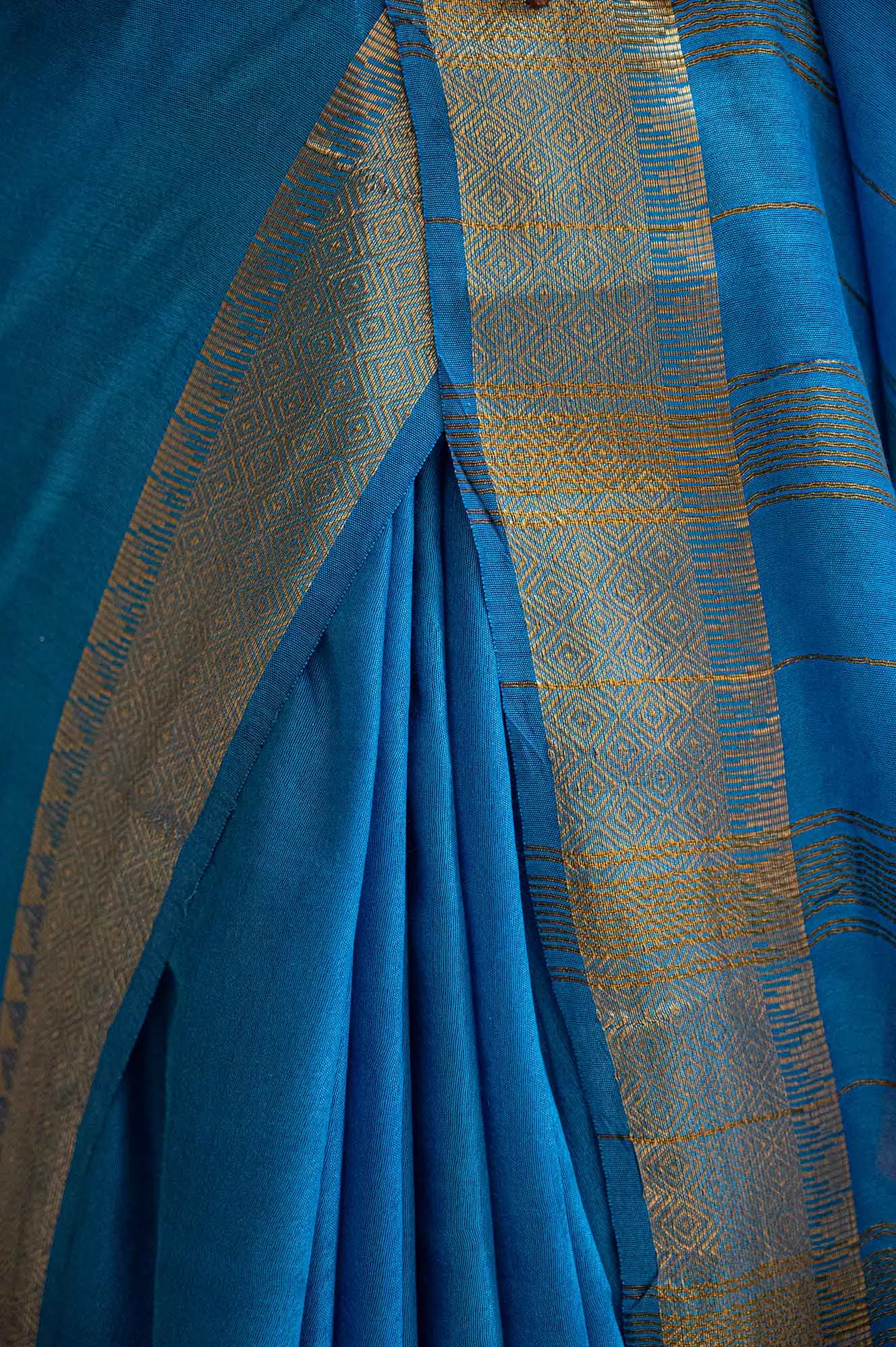 Ready To Wear Ocean Blue Khadi Bhagalpuri silk & Tassel On Pallu  Wrap in 1 minute saree