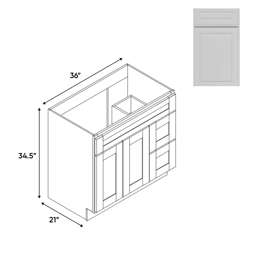 RTA - Elegant Shaker White - Vanity Cabinets with 2 Door 2 Drawer Right - 36"W x 34.5"H x 21"D