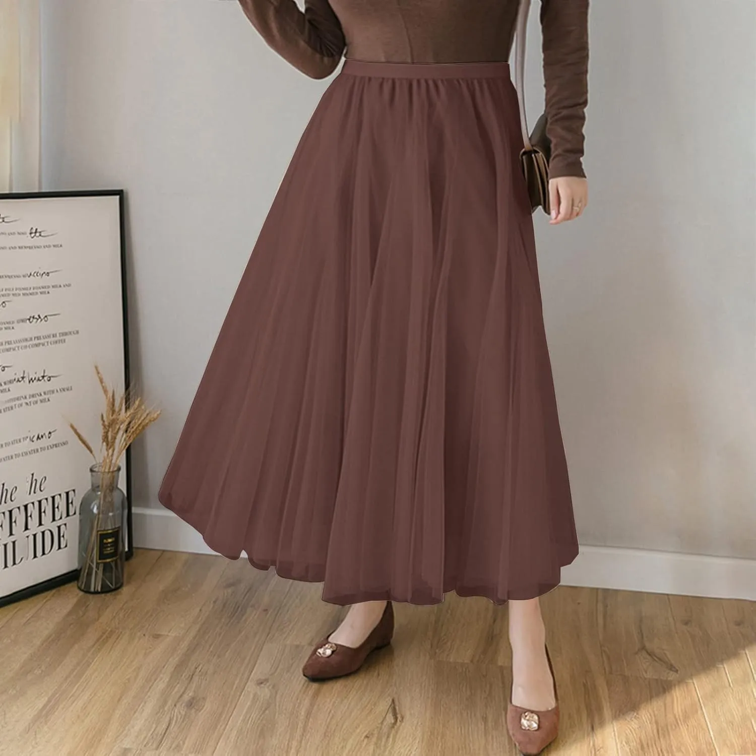 SANGTREE Women's Tutu Tulle A-Line Layered Mesh Midi Skirt, US XS - US 2XL