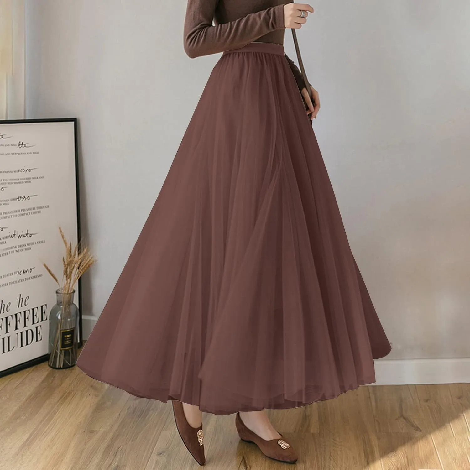 SANGTREE Women's Tutu Tulle A-Line Layered Mesh Midi Skirt, US XS - US 2XL