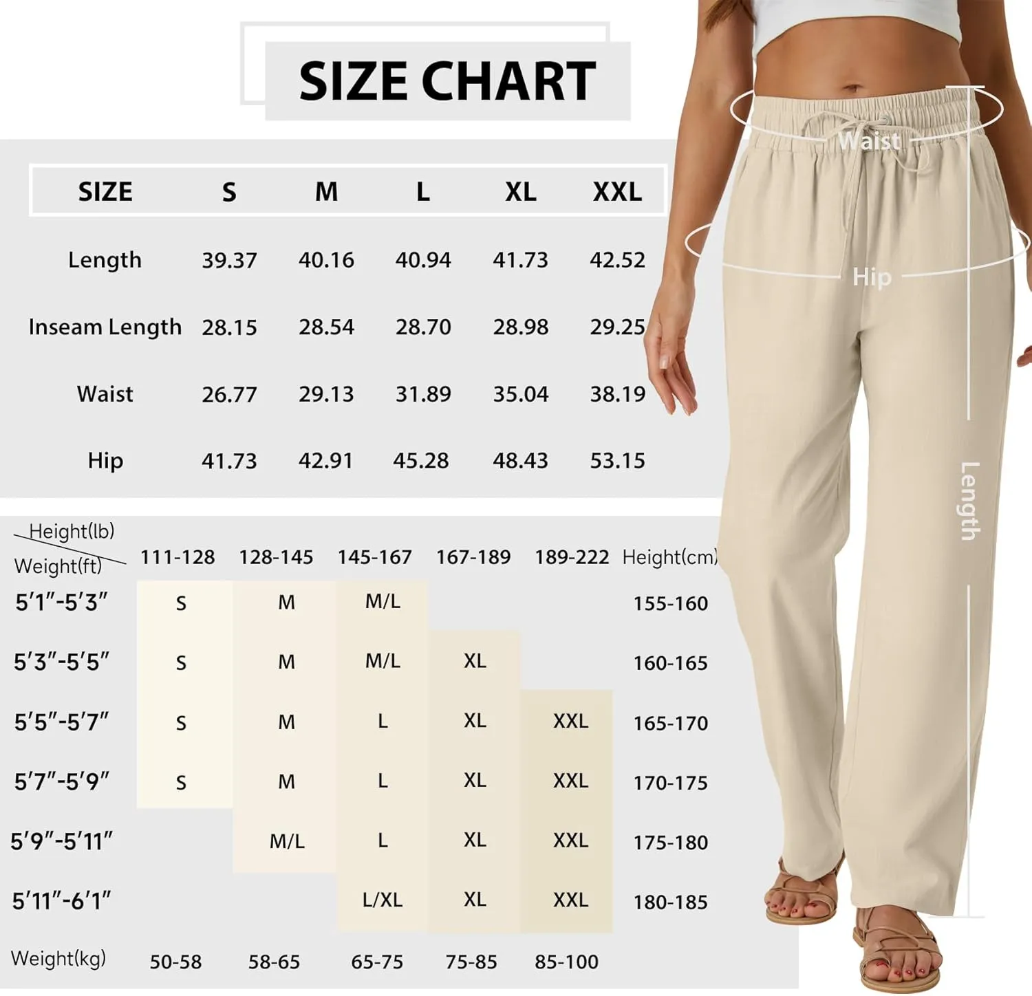 SEMARO Womens Casual Linen High Waist Pants Drawstring Loose Fit Summer Pants Trousers with Side Pockets