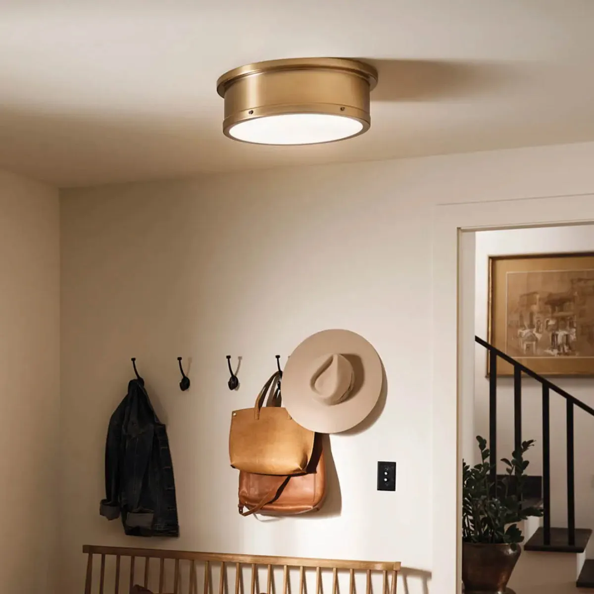 Serca 18" 3-Light Flush Mount Light, Brushed Natural Brass Finish