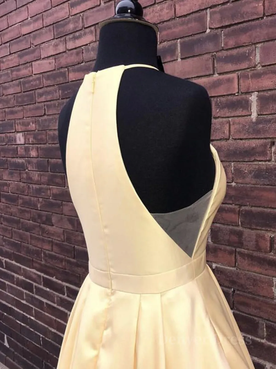 Simple Halter Yellow Satin Long Prom Dresses 2019 Yellow Formal Dresses Long Evening Dresses