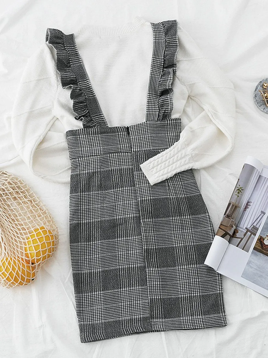 Spaghetti Strap Houndstooth Vest Dress - Black