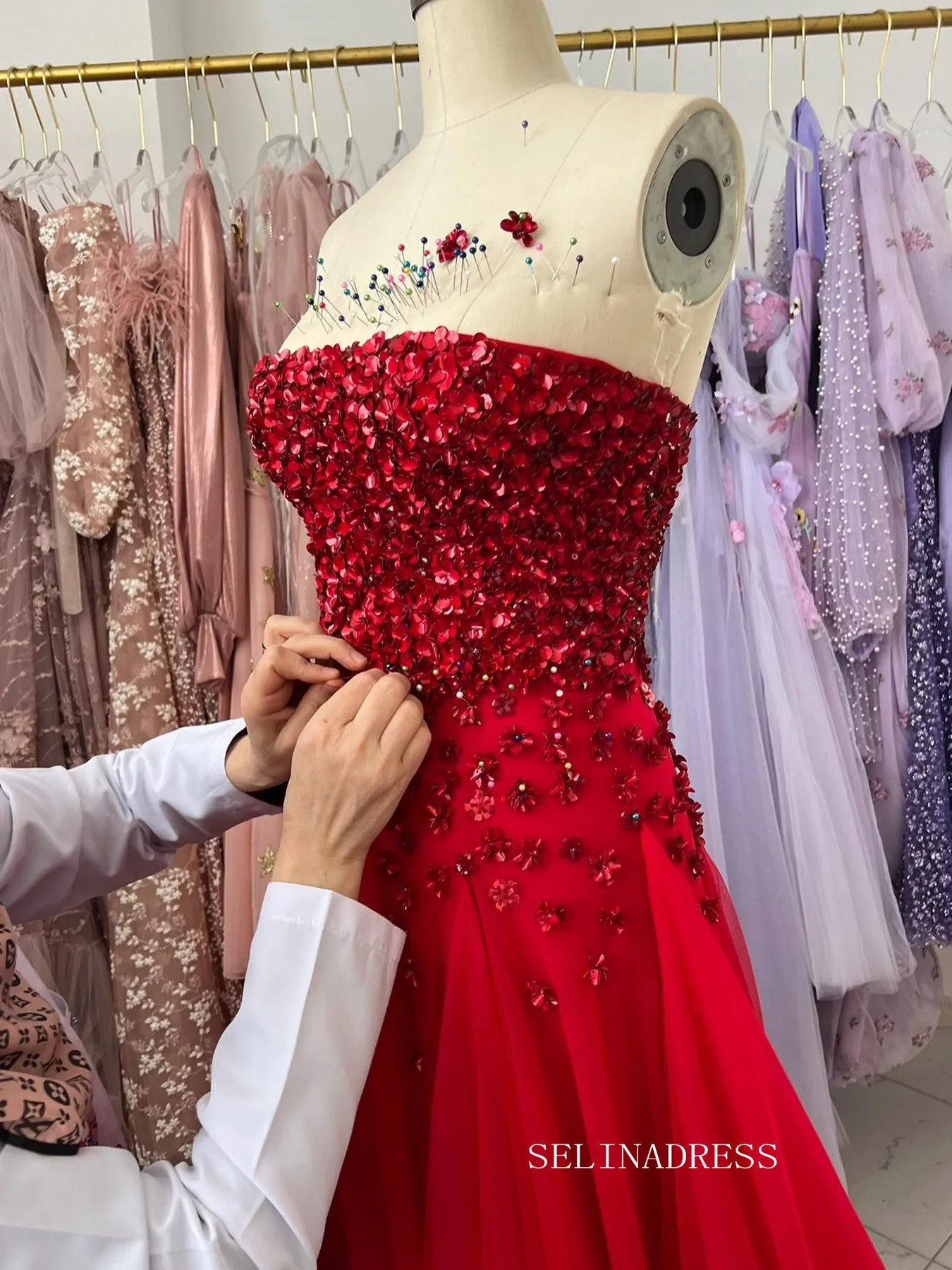 Strapless Beautiful Long Prom Dress Sequins Long Evening Dresses sea065