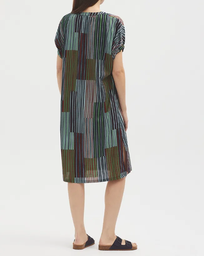 Striped Patch Print Dress in Navy