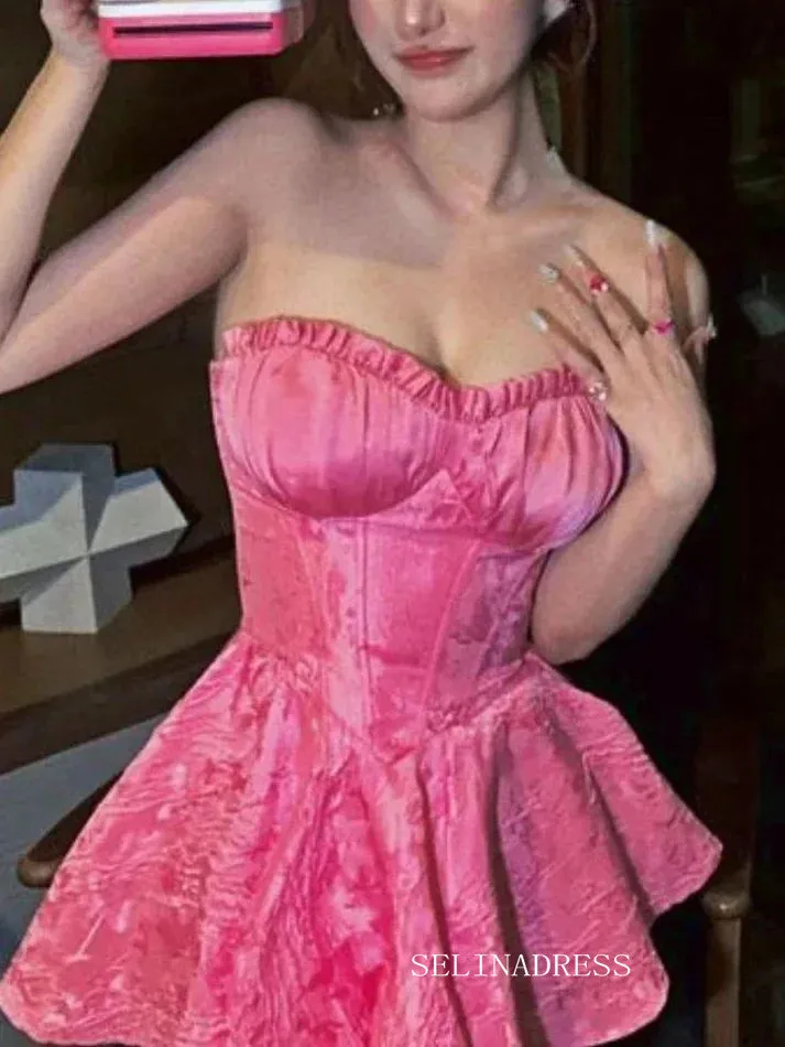 Sweetheart Hot Pink Short Homecoming Dresses Hoco Dress #EWR566