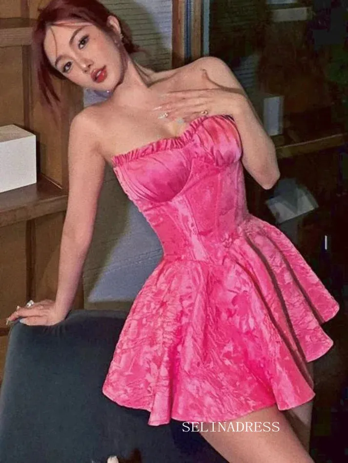 Sweetheart Hot Pink Short Homecoming Dresses Hoco Dress #EWR566