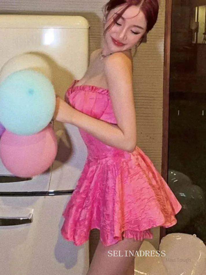 Sweetheart Hot Pink Short Homecoming Dresses Hoco Dress #EWR566