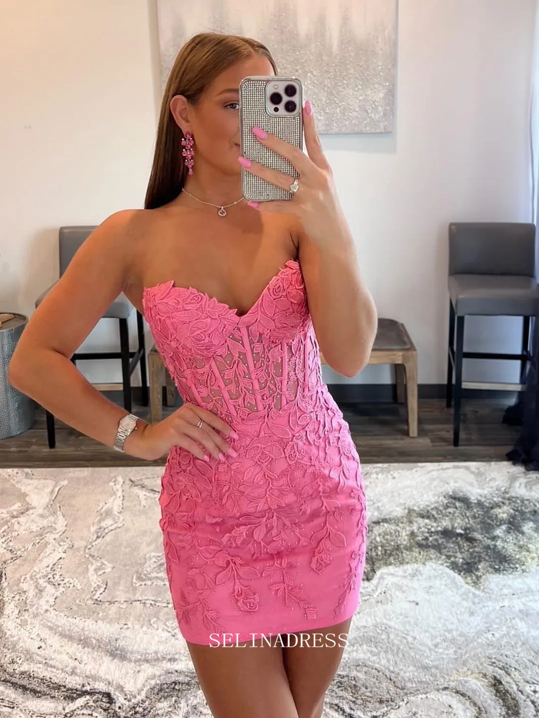 Sweetheart Lace Appliqued Short Prom Dress Cute Homecoming Dresses Hoco Dresses Pageant Dresses #TKL059