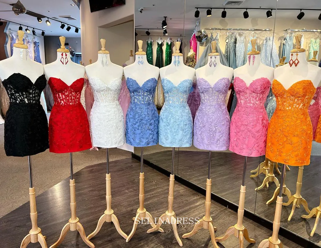 Sweetheart Lace Appliqued Short Prom Dress Cute Homecoming Dresses Hoco Dresses Pageant Dresses #TKL059