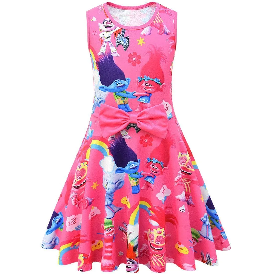 Trolls 2 Kids Sleeveless Cartoon Vest Skirt Printed Princess Party Dress