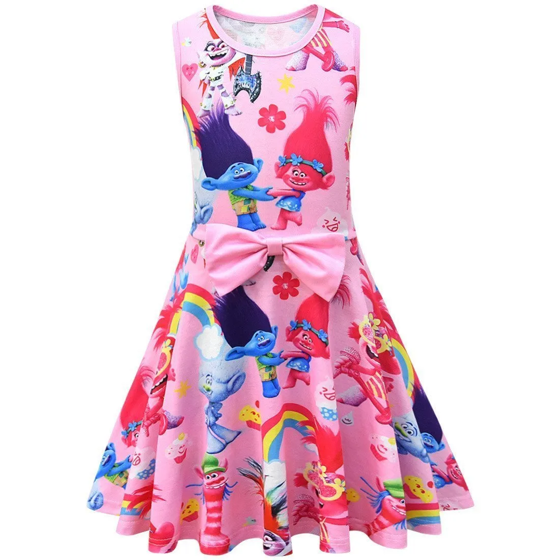 Trolls 2 Kids Sleeveless Cartoon Vest Skirt Printed Princess Party Dress