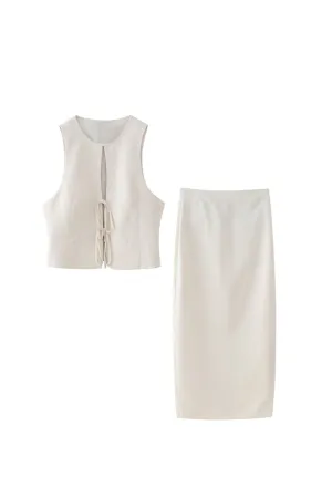 ‘Varvara’ Tie-Front Vest & Midi Skirt Suit (Sold Separately)