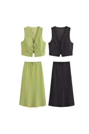‘Varvara’ Tie-Waist Vest & Casual Skirt Suit (Sold Separately)