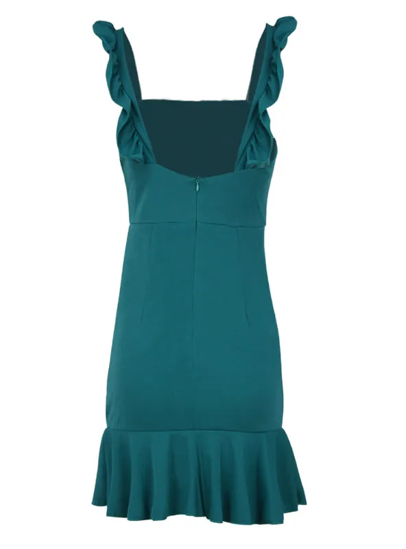 Women Square Neck Sleeveless Black Mini Dresses