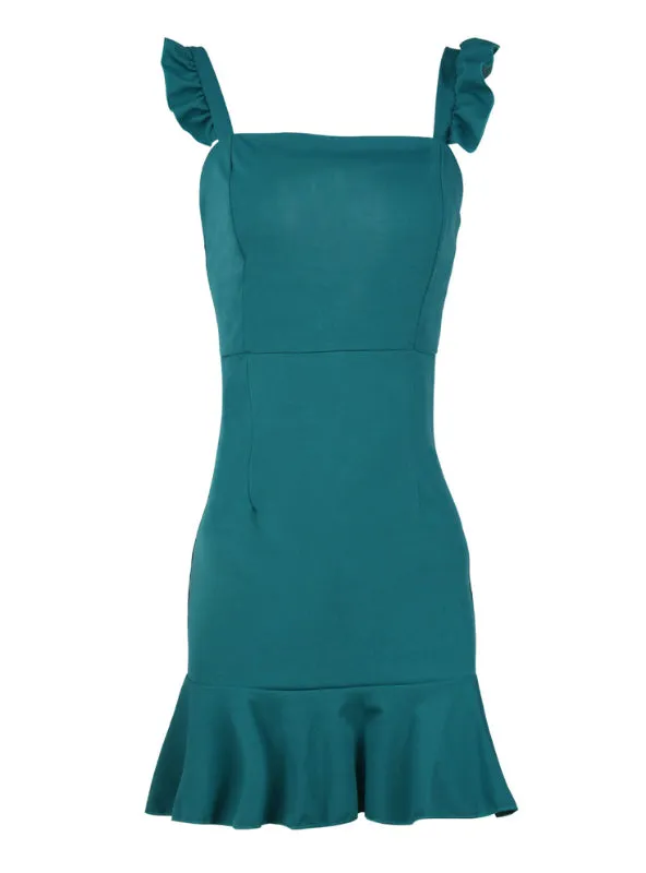 Women Square Neck Sleeveless Black Mini Dresses