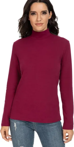 Women's Cotton Mock Turtleneck Long Sleeve Basic Thermal Top