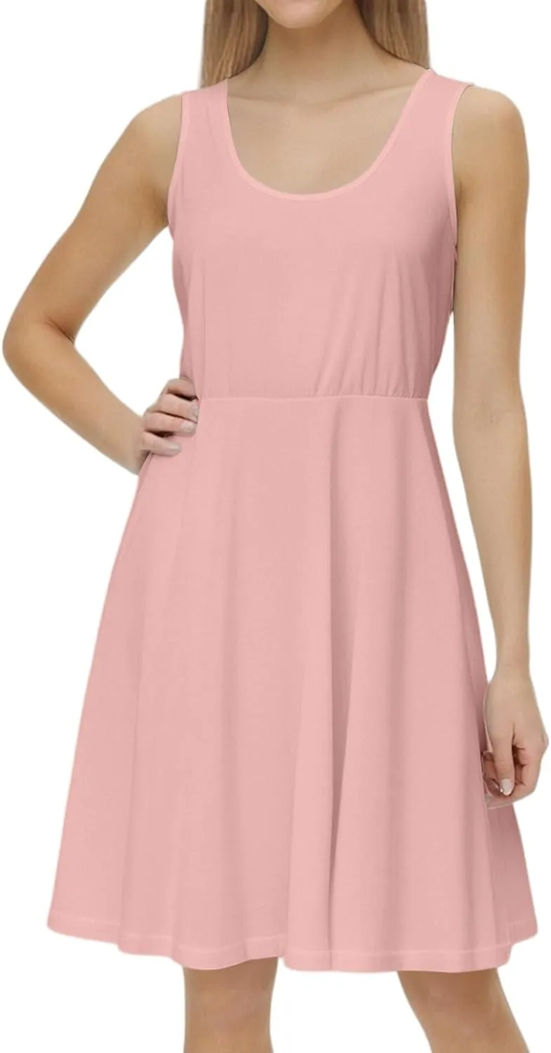 Women's Summer Dresses Scoop Neck Sleeveless A-Line Ribbed Knit Above Knee Tank Dress