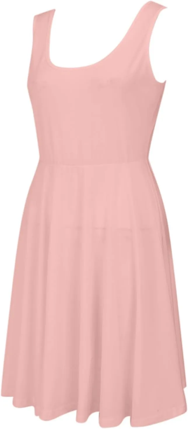 Women's Summer Dresses Scoop Neck Sleeveless A-Line Ribbed Knit Above Knee Tank Dress